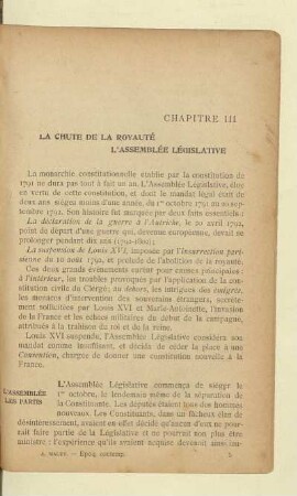 Chapitre III La chute de la Royauté L'Assemblée législative