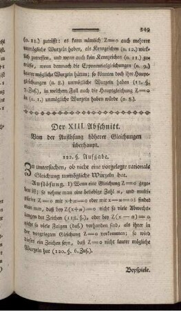 XIII. - XVI. Abschnitt. Von der Auflösung höherer Gleichungen überhaupt.