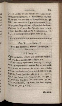 XIII. - XVI. Abschnitt. Von der Auflösung höherer Gleichungen überhaupt.