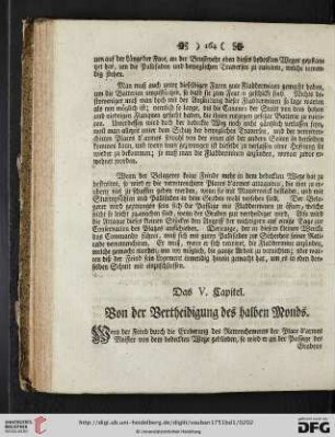 Das V. Capitel: Von der Vertheidigung des halben Monds