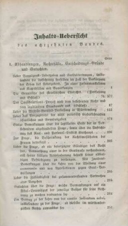 Inhalts-Uebersicht des achtzehnten Bandes