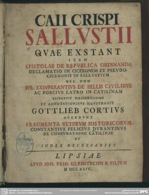 Caii Crispi Sallustii Quae Exstant