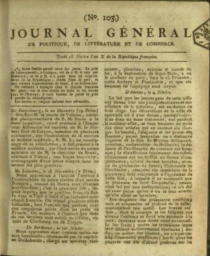 Journal général de politique, de littérature et de commerce. 1793-1802