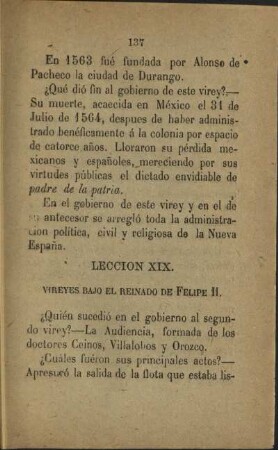 Leccion XIX. Vireyes bajo el reinado de Felipe II