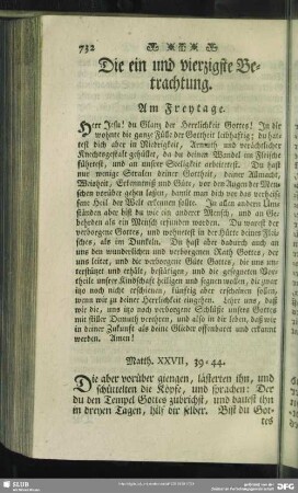 Die ein und vierzigste Betrachtung. Am Freytage