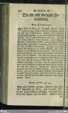 Die ein und vierzigste Betrachtung. Am Freytage