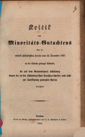 Die staatsrechtlichen Verhältnisse der Fürsten und Grafen Herren von Schönburg