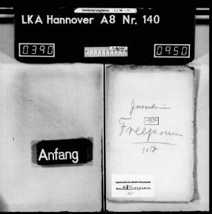Freepsum (reformierte Kirchengemeinde): I. Inventarium von den Mitteln der Kirche, angelegt 1857 mit Nachträgen bis 1858; II. Inventarium von den Mitteln der Pastorei, angelegt 1857; III. Inventarium von den Mitteln des Schule, angelegt 1857 mit Nachträgen bis 1858