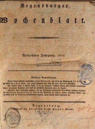 Regensburger Wochenblatt. 14. 1824