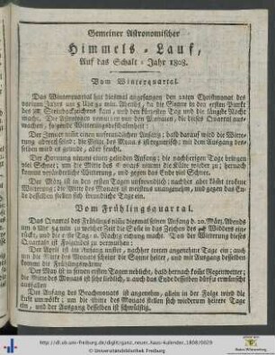 Gemeiner Astronomischer Himmels-Lauf, Auf das Gnaden-Jahr 1808.