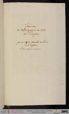 Journal de la Campagne de 1774 en Bulgarie