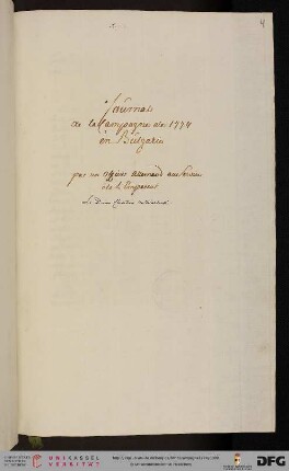 Journal de la Campagne de 1774 en Bulgarie