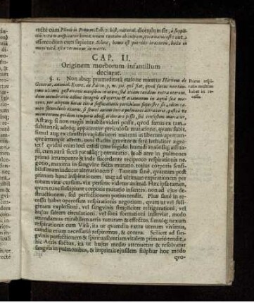 Cap. II. Originem morborum infantilium declarat