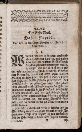Das I. Capitel. Von der in teutschen Briefen gewöhnlichen Schreibart.