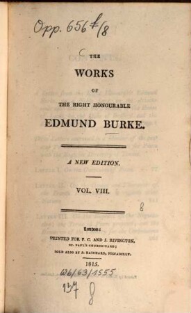 The works of the Right Honourable Edmund Burke. 8. (1815). - 421 S.