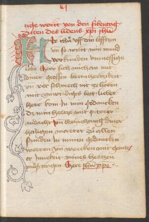 Fleuronnée-Initiale H (mit ergänzten Rankenausläufern, Federzeichnung)