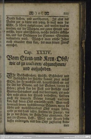 Cap. XXXIV. Vom Stein- und Kern-Obst, wie es zu tractiren, abzunehmen, und aufzuheben