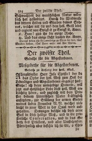 Der zwölfte Theil. Gebethe für die Abgestorbenen.