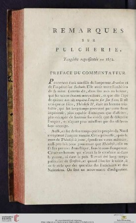 Remarques sur Pulcherie, Tragédie représentée en 1672