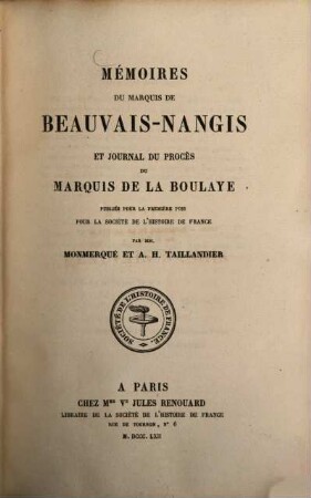 Mémoires du Marquis de Beauvais-Nangis
