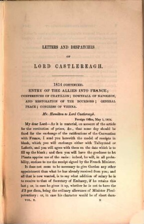 Correspondence, despatches, and other papers of Viscount Castlereagh, second marquess of Londonderry, 10 = 3. series. Military and diplomatic ; 2