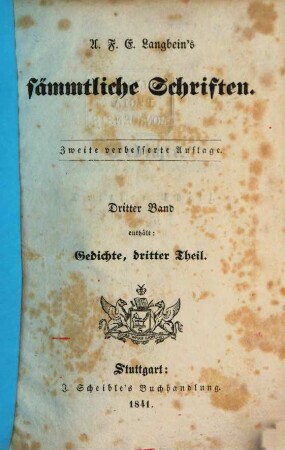 A. F. E. Langbein's sämmtliche Schriften, 3. Gedichte ; 3. Theil