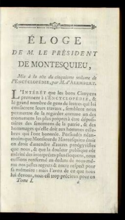 Èloge de M. le Président de Montesquieu,