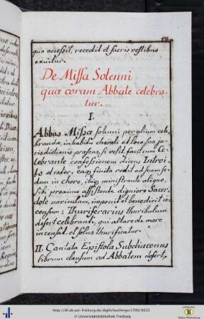 De Missa Solenni quae coram Abbatae celebratur.