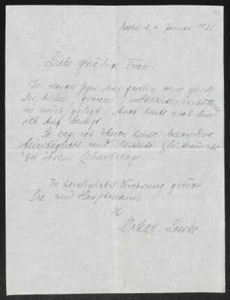 Brief von Oskar Loerke an Margarete Hauptmann