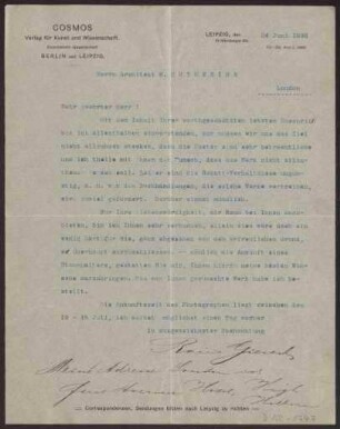 Schreiben an Hermann Muthesius (Brief)