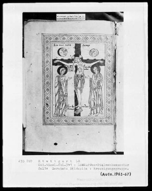 Petrus Lombardus, Psalmenkommentar — Kreuzigungsgruppe, Folio 1verso