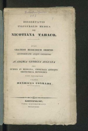 Dissertatio inauguralis medica de nicotiana tabaco