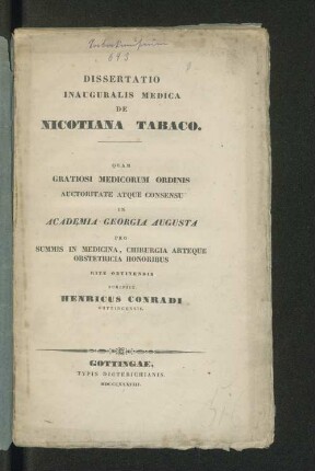 Dissertatio inauguralis medica de nicotiana tabaco