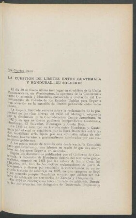La cuestión de límites entre Guatemala y Honduras - su solución
