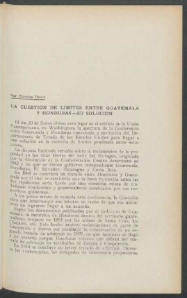 La cuestión de límites entre Guatemala y Honduras - su solución