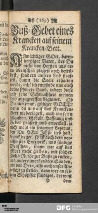 Buß-Gebet eines Krancken auf seinem Krancken-Bett.