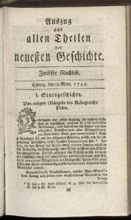 Zwölfte Nachlese. Coburg, den 22. Mart. 1749.