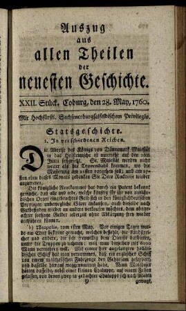 XXII. Stück. Coburg, den 28. May, 1760.