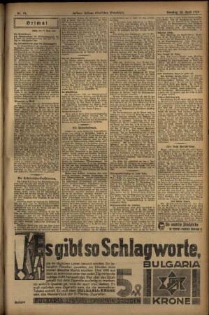 Zweite Ausgabe vom Sonntag, den 28. April 1929.