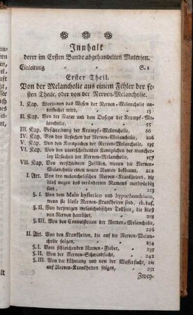 Innhalt derer im Ersten Bande abgehandelten Materien.