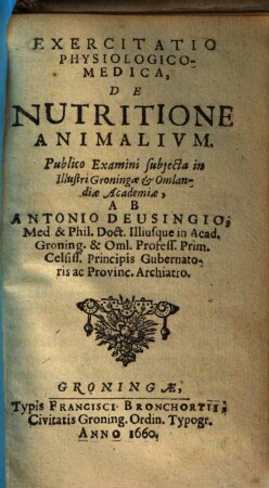 Exercitatio physiologico-medica, de nutritione animalium