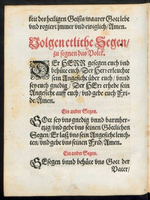 Volgen etliche Segen/ zu segnen das Volck.