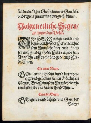 Volgen etliche Segen/ zu segnen das Volck.