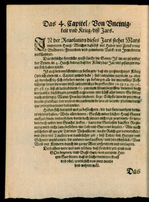 Das 4. Capitel/ Von Uneinigkeit und Krieg/ diß Jars.