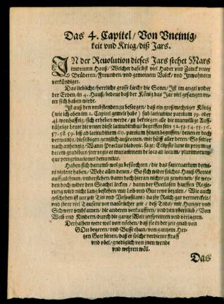 Das 4. Capitel/ Von Uneinigkeit und Krieg/ diß Jars.