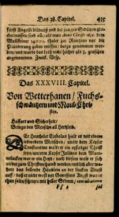 Das XXXVIII. Capitel. Von Weterhanen/ Fuchsschwäntzern und Maul-Christen.