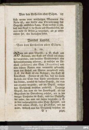 Viertes Kapitel. Von den Urtheilen oder Sätzen.