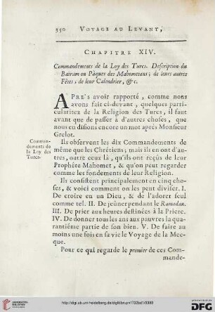 Chapitre XIV: Commandements de la Loy des Turcs. Description du Baïram ou Pâques des Mohametans. […]