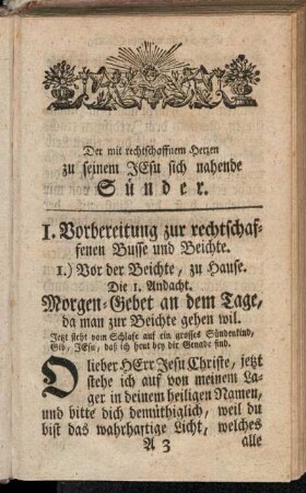 Die 1. Andacht. Morgen-Gebet an dem Tage, da man zur Beichte gehen wil.