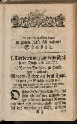 Die 1. Andacht. Morgen-Gebet an dem Tage, da man zur Beichte gehen wil.